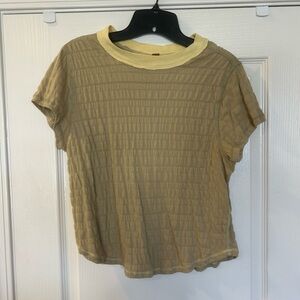 Free People Mustard Ribbed Fitted T-Shirt with Peter Pan Collar